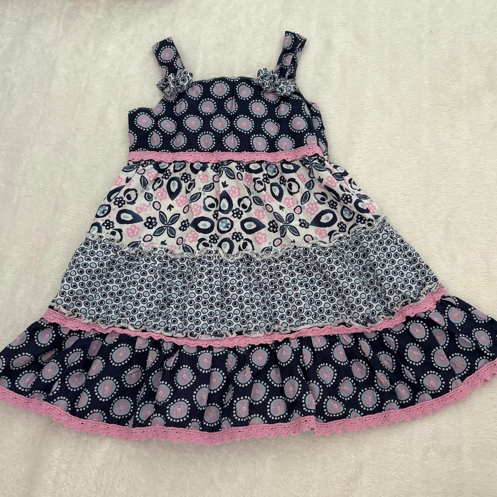 Blueberi Boulevard Dress girls 24M, Purple/Pink Patchwork Tank Sleeves with Bows